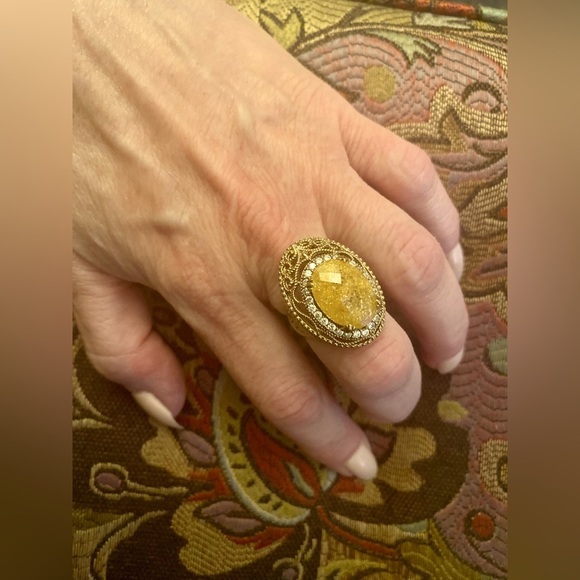Ctirine filigree sterling silver  ring w/ cubic zirconia stones 💛 - Picture 4 of 8